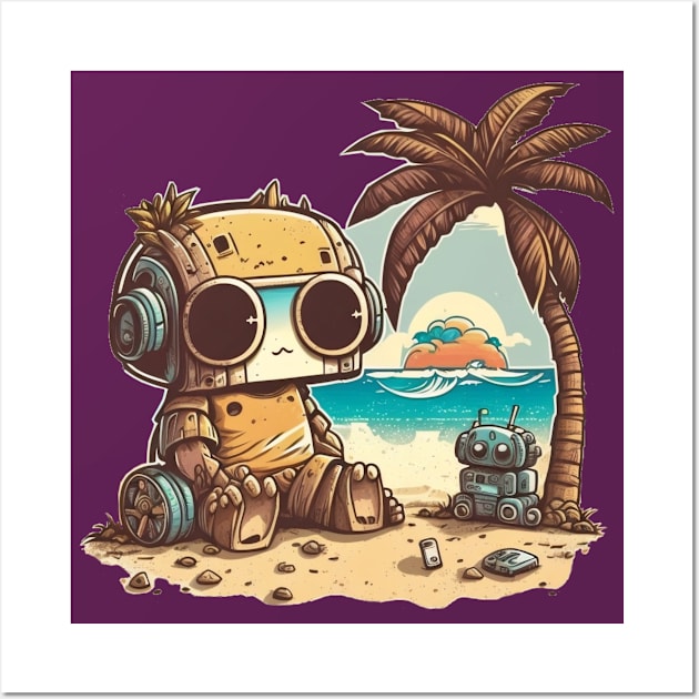 Little, cute robot relaxes under the palm tree Wall Art by Kamila's Ideas